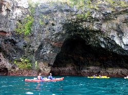 Banks peninsula volcanic outercoast with deep sea cave